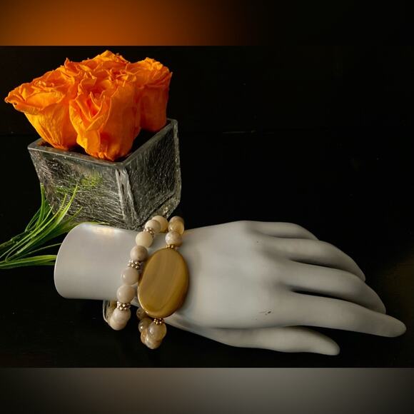 ALL THINGS BEAUTIFUL: Dendritic Agate Faceted w/Oval Fire Agate Set (NWOT) - Picture 2 of 7